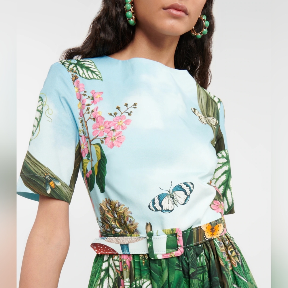 $2,490 NEW OSCAR DE LA RENTA BOTANICAL FOREST POPLIN MIDI RUNWAY DRESS L - Picture 3 of 13